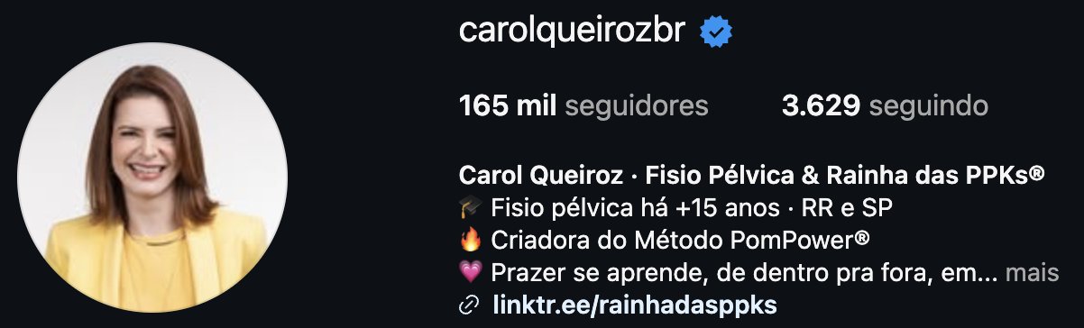 Perfil @carolqueirozbr, 165 mil seguidores